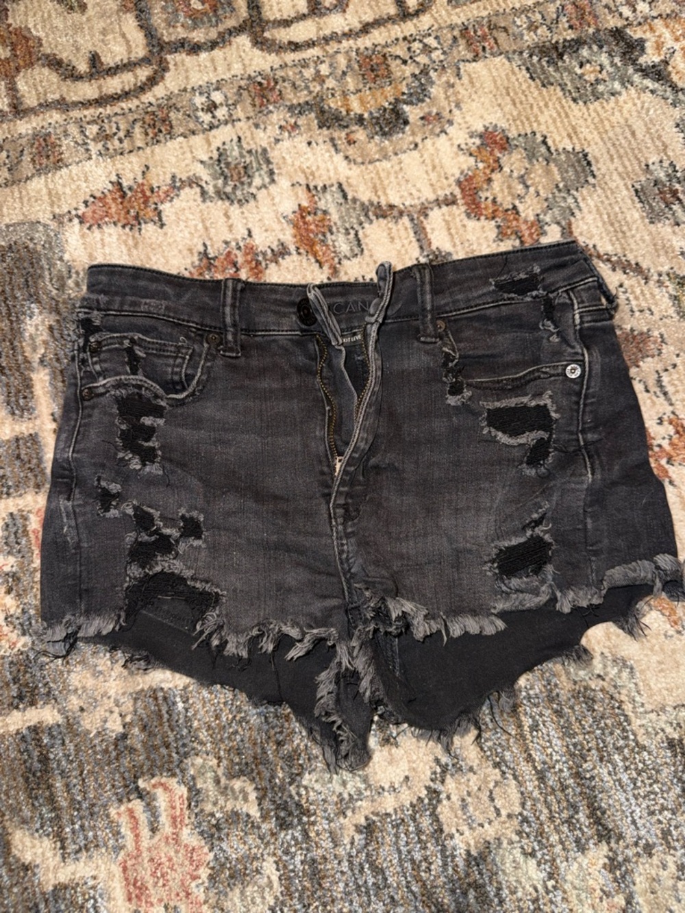 American Eagle Outfitters Black Distressed Denim Shorts